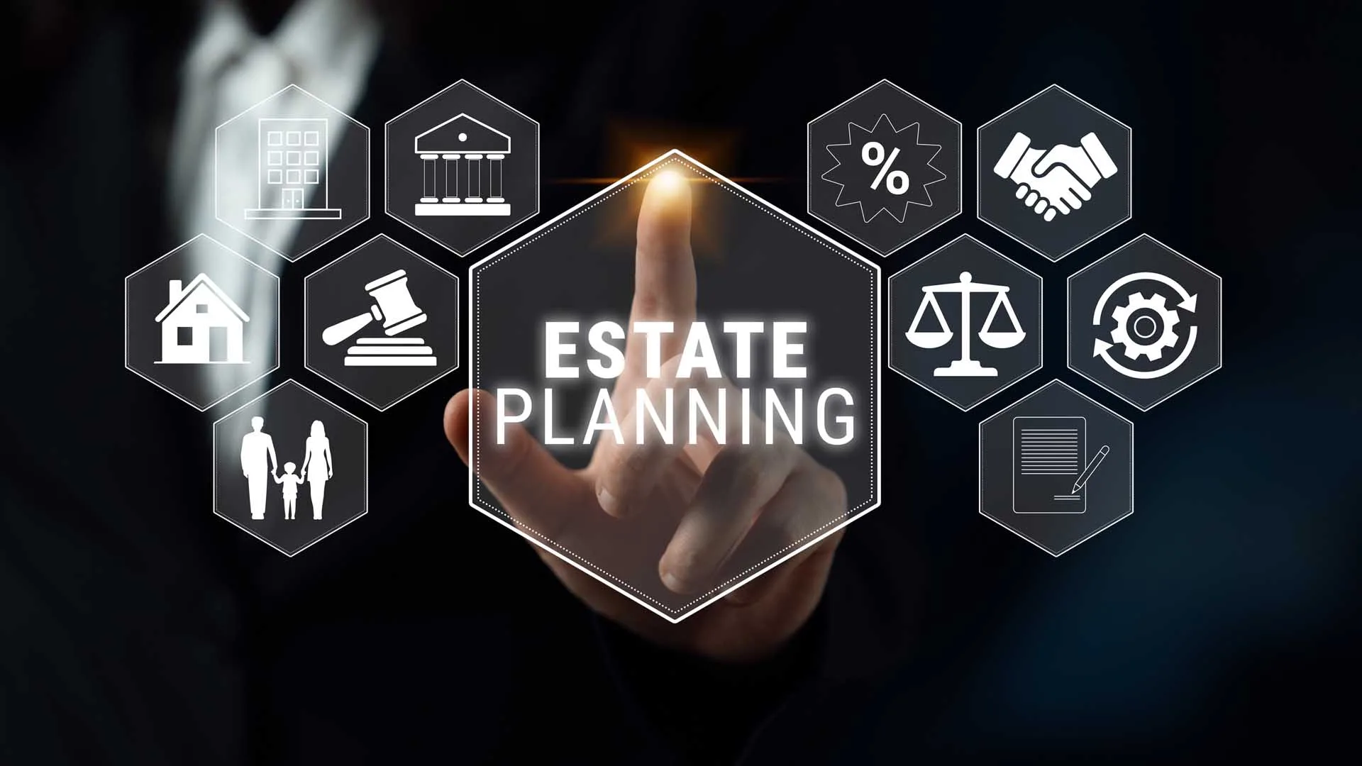 Professional,Businessman,Using,Digital,Interface,For,Estate,Planning,With,Graphical